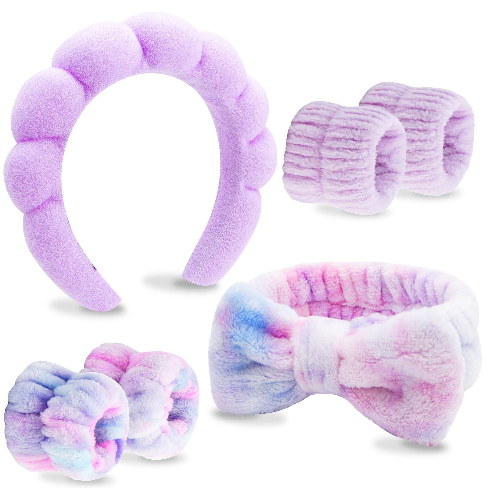 VELSCRUN 6 Pack Spa Headband, Makeup Headband, Face Wash Headbands, Skincare Headbands, Black Sponge Hair Band Bow Tie Spa Head Band for Washing Face Wristband Set Hair Accessories for Women Gifts